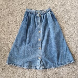 Womens vintage Cherokee denim button down midi skirt